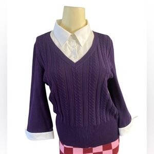 APT 9 Shirt color and cuffs cable-knit sweater purple women’s size LP